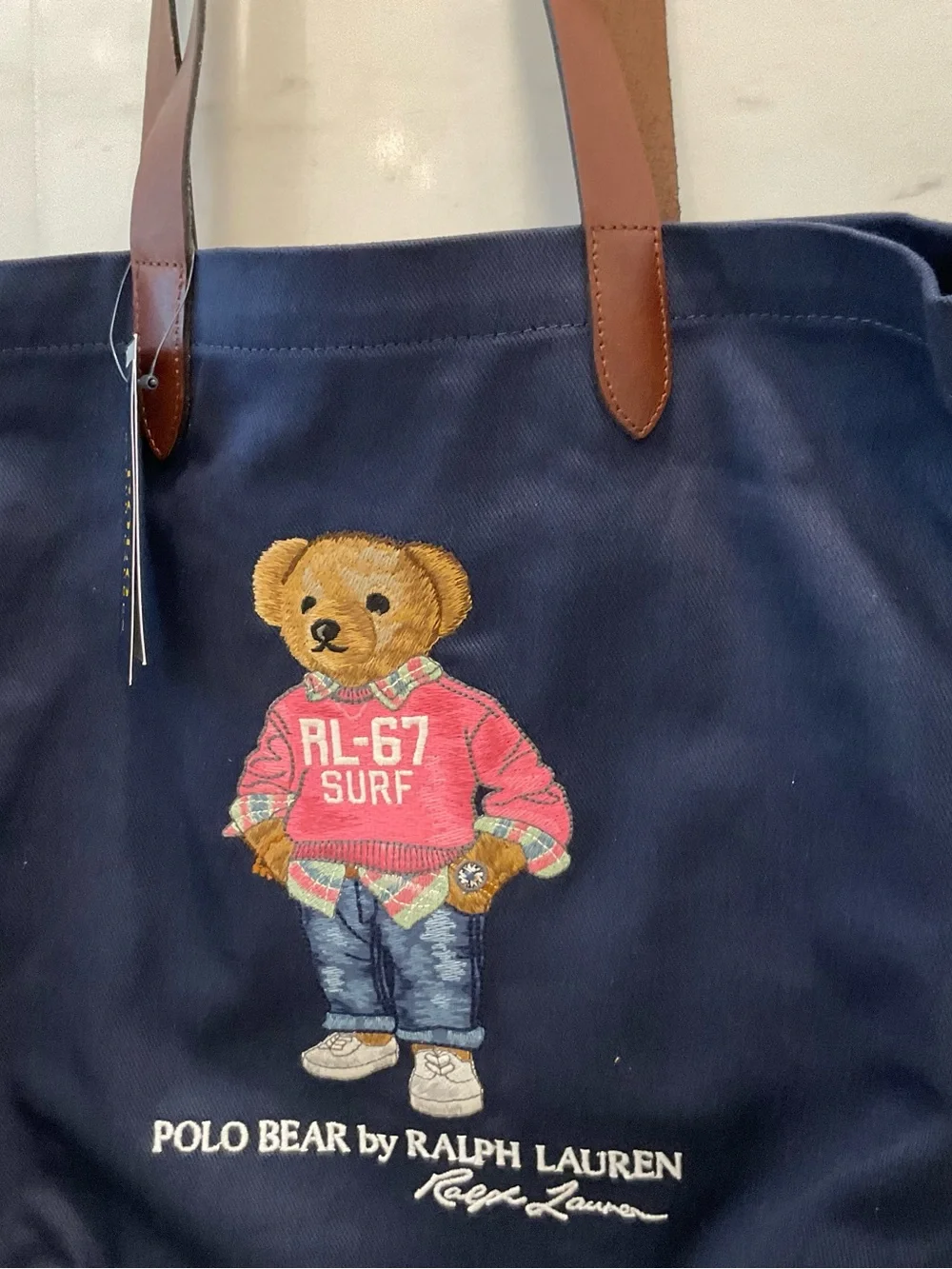 NWT Polo Ralph Lauren Navy RL-67 SURF BEAR Cotton Twill Embroidered Tote Bag